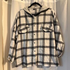 Plaid Hooded Flannel Shirt Jacket – Size L – Excellent Condition
